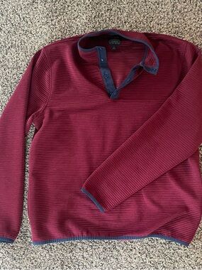 J. Crew Men's Burgundy Zip-Neck Sweater with Navy Trim
